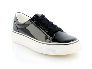 Stylish Black Patent Leather Platform Sneakers
