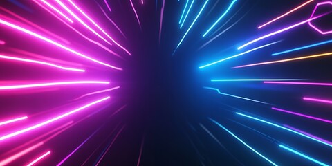 Dynamic light trails in vibrant pink and blue colors creating a futuristic atmosphere : Generative AI