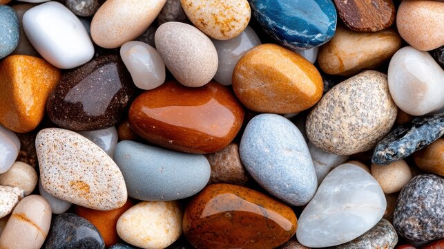 Natural mosaic of stones highlighting textures and colors in closeup