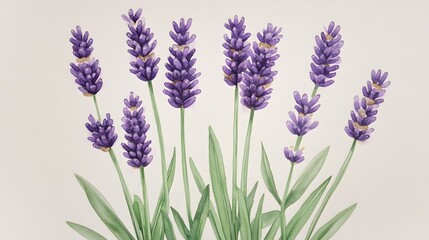 Naklejka premium Watercolor Lavender Flowers Botanical Illustration