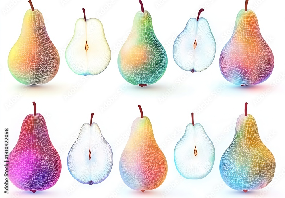 Aufkleber colorful pear fruit rendered in geometric style showcasing new age design in vibrant gradients and s