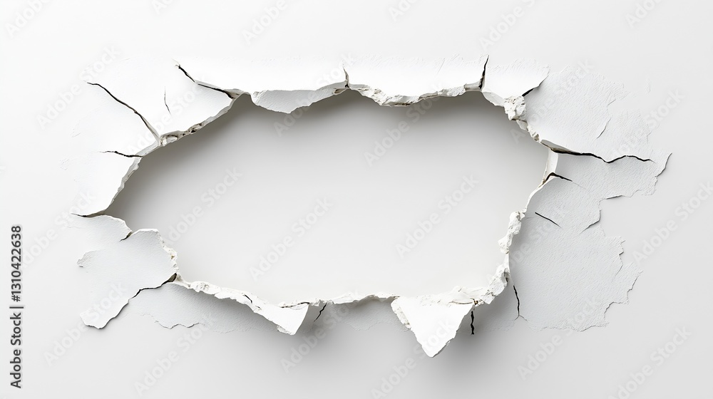 Aufkleber crisp textured wall with a circular broken area revealing the blank space behind it : generative ai