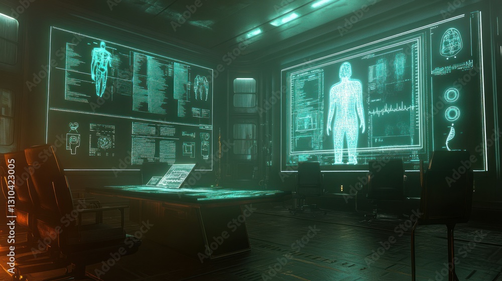 Aufkleber futuristic laboratory environment with holographic display and digital interfaces