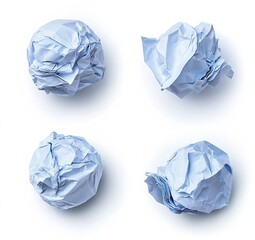 Fototapeta premium Wrinkled blue paper balls placed strategically on a clean white background for artistic flair : Generative AI