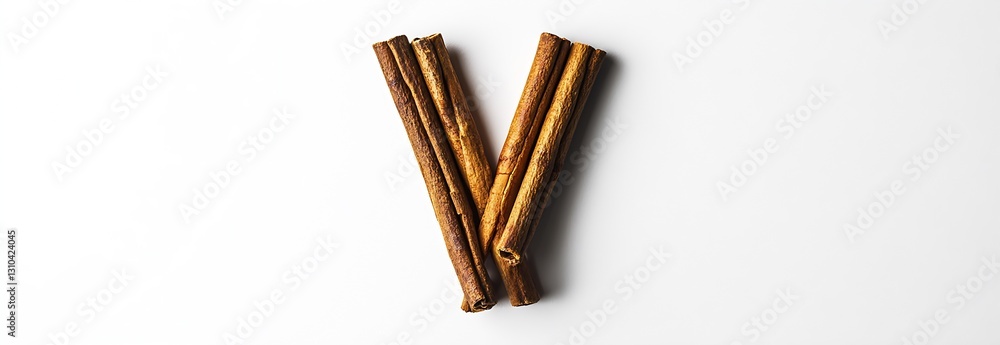 Poster Intriguing Arrangement of Cinnamon Sticks Forming a V Shape on a Simple Background : Generative AI