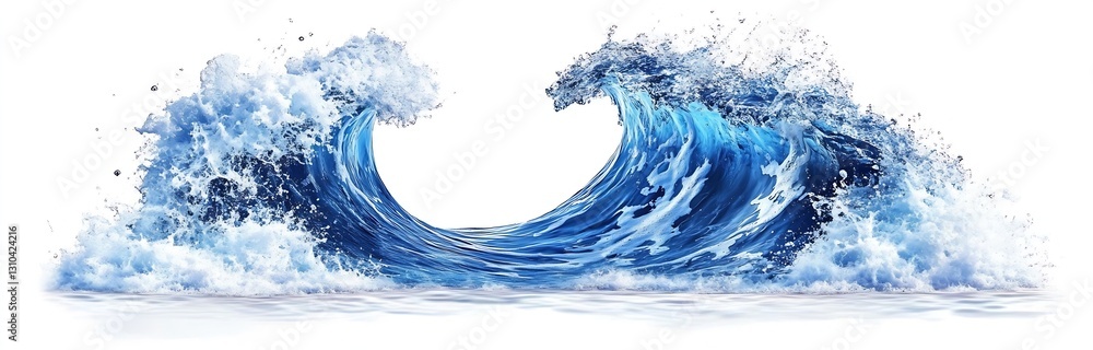Poster Majestic crashing ocean waves creating a beautiful scene with splashes and foam in vibrant blue tones : Generative AI