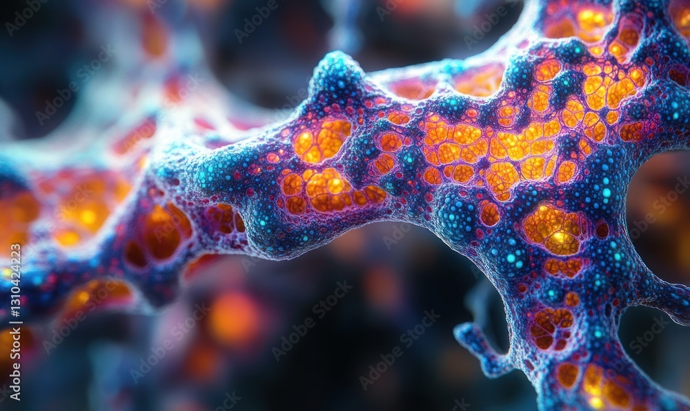 Poster colorful abstract representation of cell structure with intricate patterns and textures