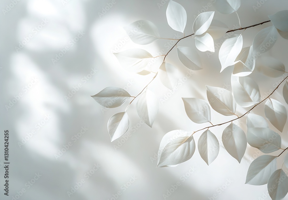 Poster Elegant white leaves gracefully casting soft shadows against a light background for a minimal look : Generative AI