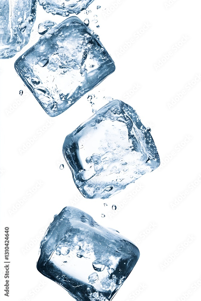 Poster closeup of ice cubes in clear water demonstrating freezing and cooling effects : generative ai