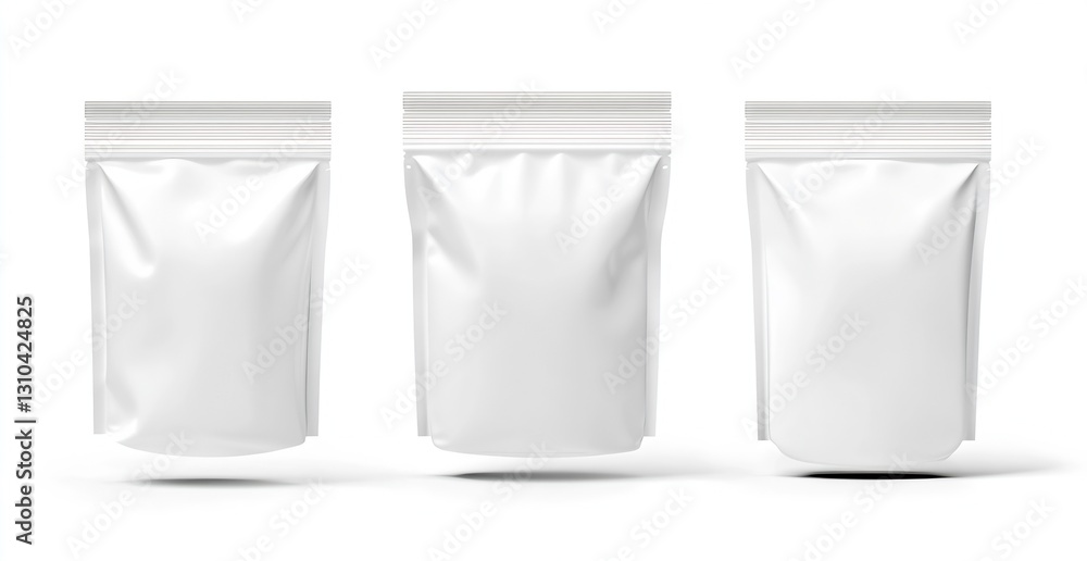 Aufkleber Three pristine white pouches neatly arranged showcasing a clean design principle against a bright backdrop : Generative AI