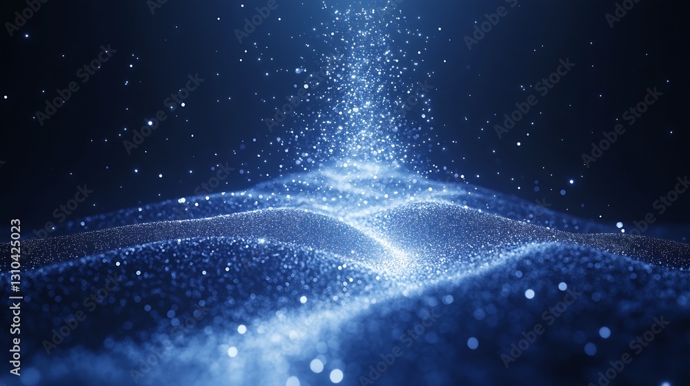 Poster beautiful abstract background with shimmering particles glowing in blue and black tones : generative