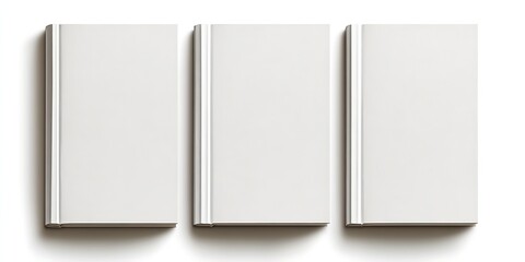 Three uniform white books arranged neatly on a bright background for visual appeal : Generative AI