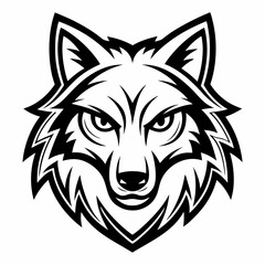 Obraz premium a black and white illustration of a wolf mascot head with an intense stare, ready to be used for a logo, badge or tattoo, vector illustration