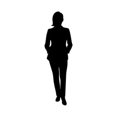 Fototapeta premium silhouette of a businesswoman in a suit standing with her hands in her pockets, vector illustration
