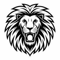 Obraz premium a bold and striking roaring lion mascot head in black and white, vector illustration