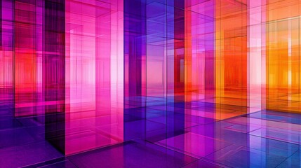 Colorful glass structures in abstract room
