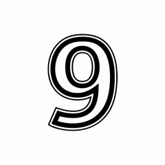 number "9" with a double black outline. vector illustration