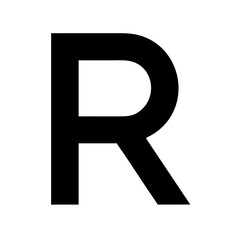 the black letter "R" in a simple font against isolated backdrop vector illustration
