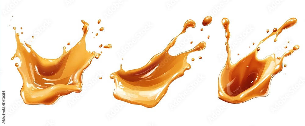 Aufkleber Mesmerizing trio of amber liquid splashes creates an artistic representation of fluid motion and beauty : Generative AI