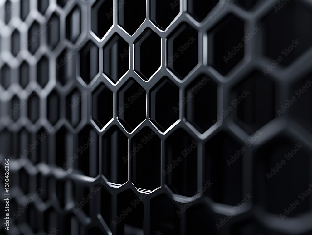 Leinwandbilder close up shot of a modern hexagonal mesh pattern in sleek black design for contemporary backgrounds 