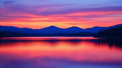 Fototapeta premium Colorful Sunset over Mountain Lake Reflection (1)