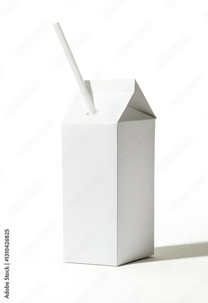 Poster Stylish white milk carton with straw featuring a modern design on a bright background : Generative AI