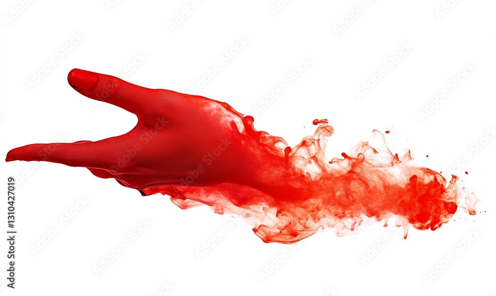 Poster dynamic hand gesture covered in red paint conveying creativity and artistic expression with vivid sp