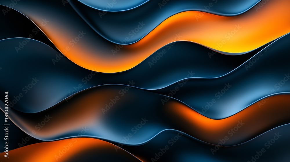 Poster dynamic abstract background with flowing waves and vivid orange accents over dark shades : generativ