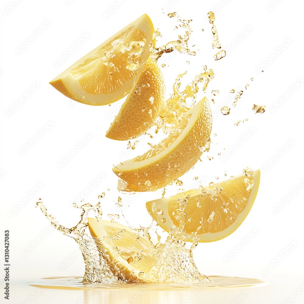 Leinwandbilder juicy lemon slices splashing in fresh water creating an energetic and refreshing scene : generative 