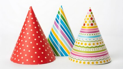 Three Party Hats on White Background