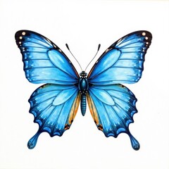 Obraz premium Blue watercolor butterfly on white background, colorful, watercolor painting, flowers