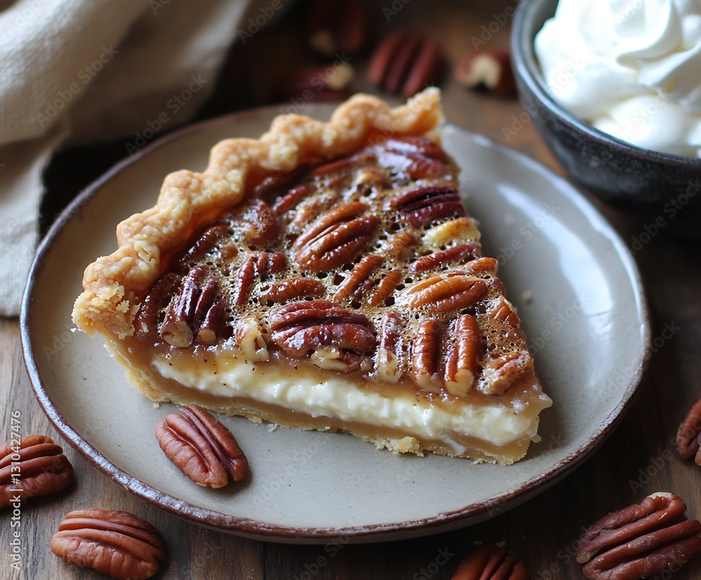Poster savory slice of pecan pie featuring rich filling and crispy crust perfect for any occasion : generat