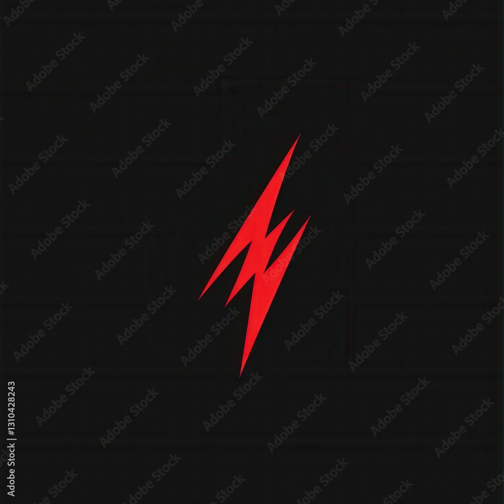 Poster bold red lightning bolt icon against a solid black background showcasing strong minimalist design el