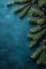 Charming Evergreen Branches Against a Richly Colored Background Creating a Festive Atmosphere : Generative AI