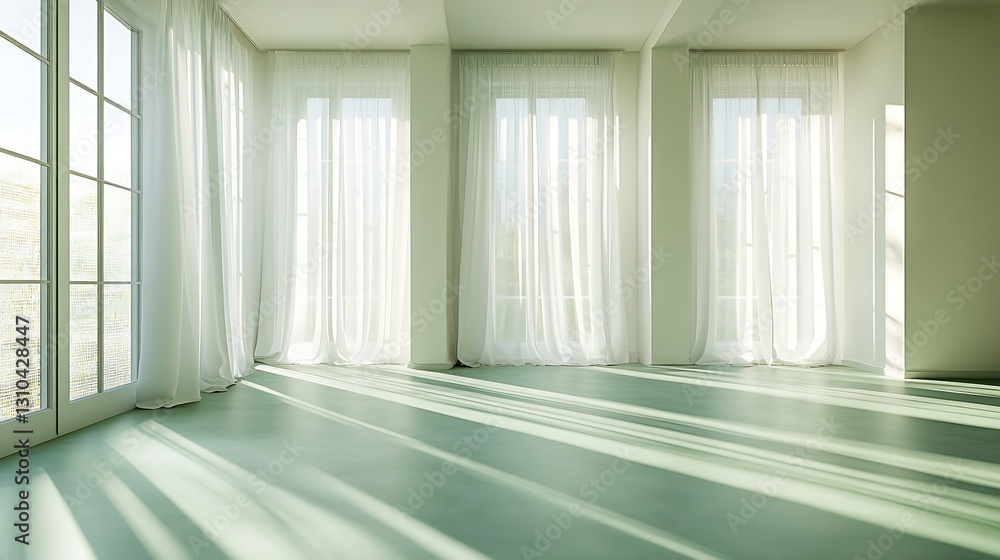 Aufkleber Light filled modern room with sheer curtains and a tranquil atmosphere perfect for relaxation : Generative AI