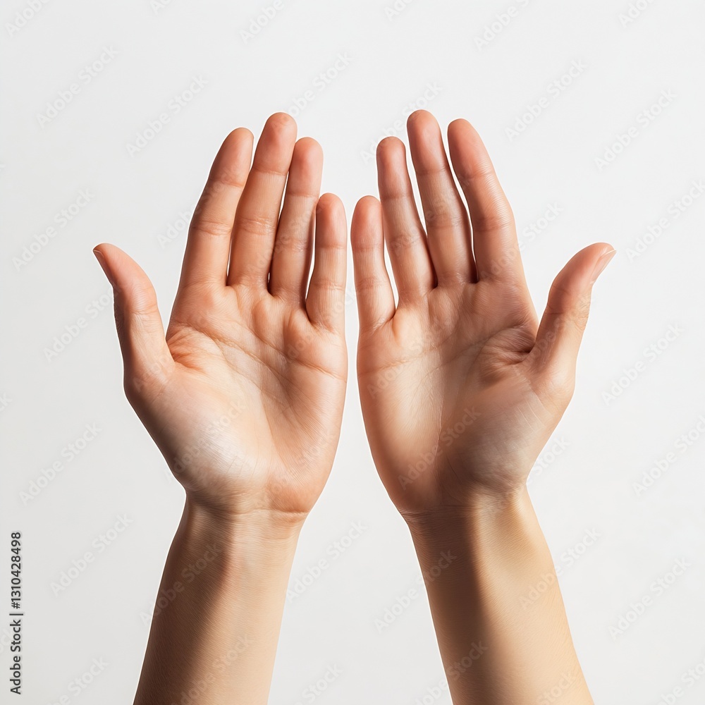 Poster two open palms raised together showing soft skin textures in natural light : generative ai
