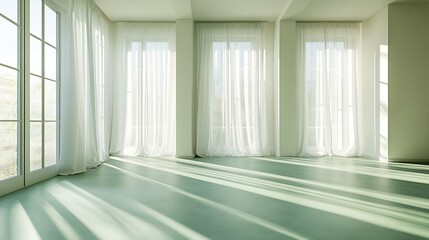 Fototapeta premium Light filled modern room with sheer curtains and a tranquil atmosphere perfect for relaxation : Generative AI
