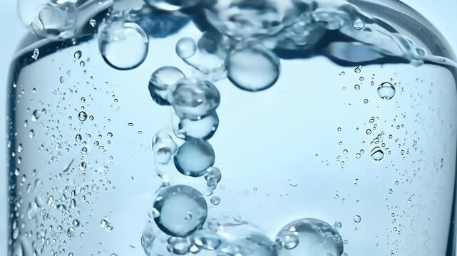 Countless tiny bubbles rapidly ascend crystal clear water submerged tube forming mesmerizing pattern zoomed in cinematic footage