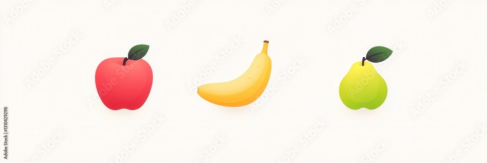Poster creative minimalist fruit logo featuring abstract apple, banana, and pear on a clean white backgroun