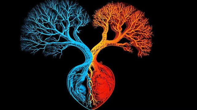 Two Trees Heart Shape, Abstract Art, Complementary Colors, Creative Design, Visual Harmony