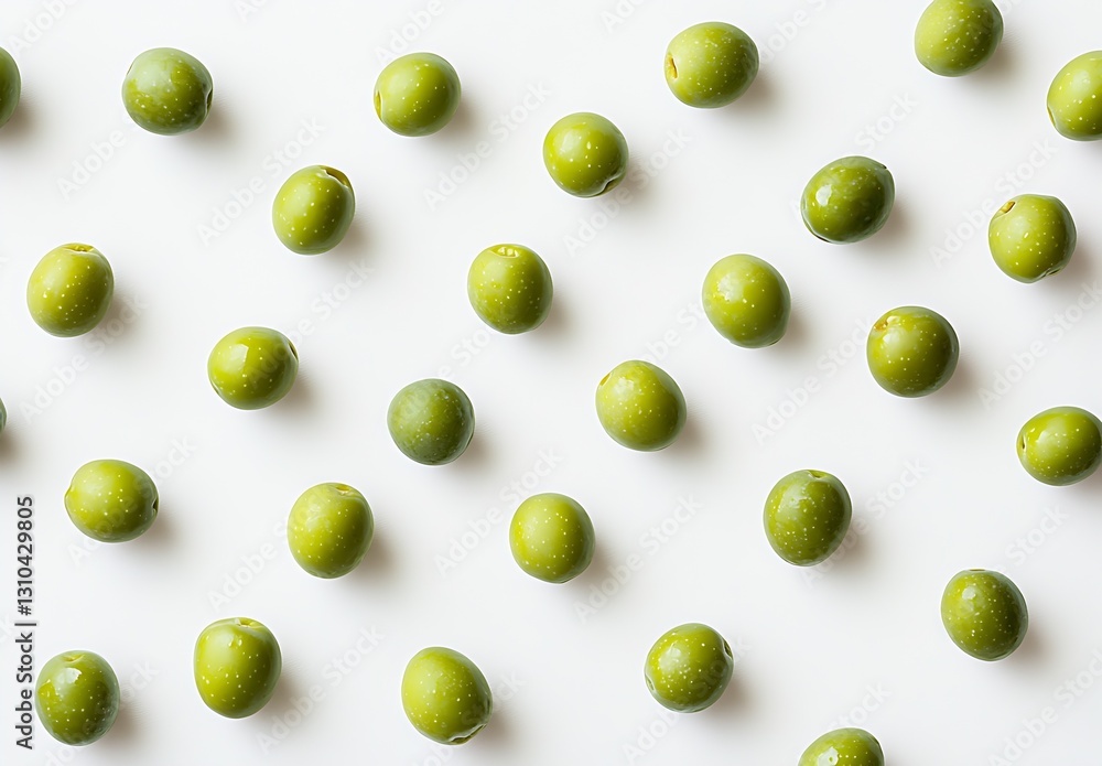 Aufkleber fresh and tasty green olives perfectly arranged on a white background for culinary presentation : ge