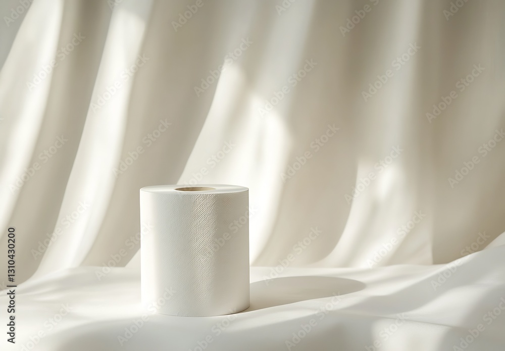 Aufkleber Roll of pristine white paper towel resting on a soft surface under natural light with delicate shadows : Generative AI