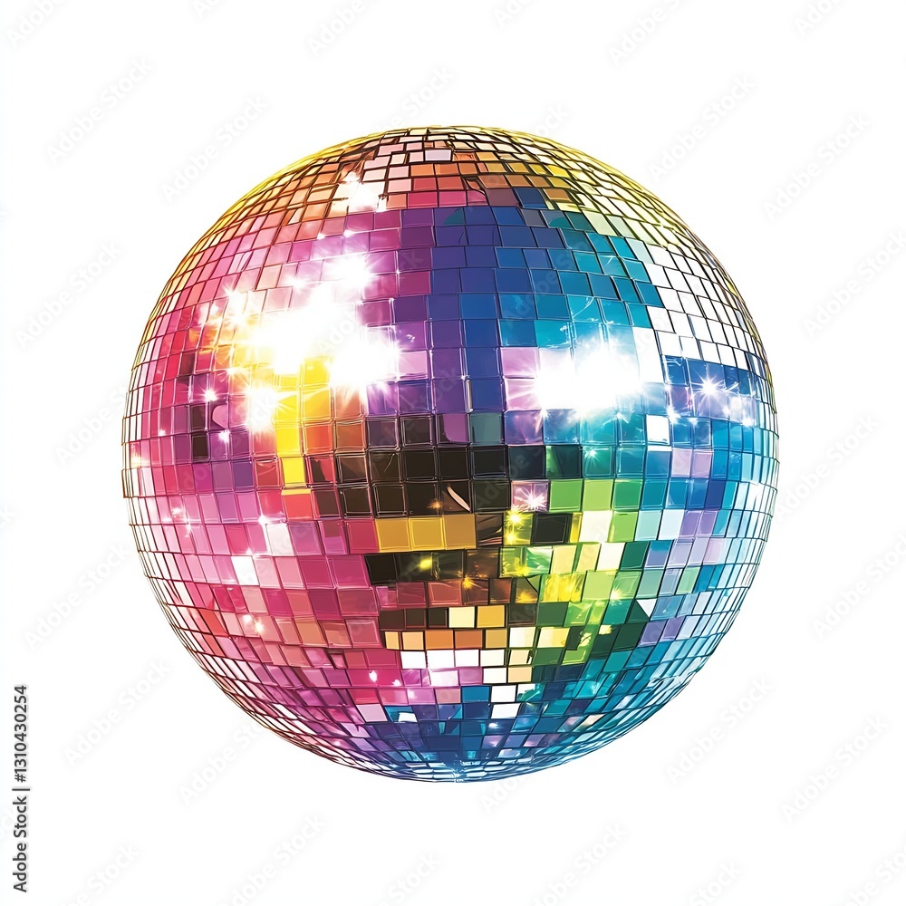Poster colorful disco ball reflecting lights creating a lively atmosphere perfect for dance parties and eve
