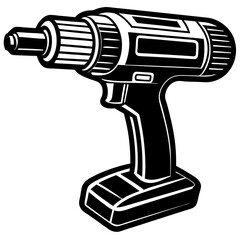 Cordless Drill Outline Vector Illustration - Construction Clipart & Line Art Design, Cordless drill outline vector illustration, perfect for clipart, line art, and construction designs.