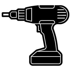 Cordless Drill Outline Vector Illustration - Construction Clipart & Line Art Design, Cordless drill outline vector illustration, perfect for clipart, line art, and construction designs.