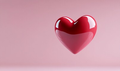 Glossy Red Heart Pink Background Minimalist Love Valentines Romance