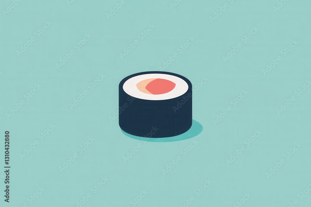 Poster Flat sushi roll icon designed in minimal style with pastel tones for modern Japanese food branding, highlighting simplicity and elegance in design