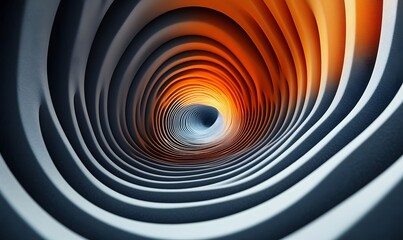 Fototapeta premium Abstract tunnel with orange and grey layers converging to a point