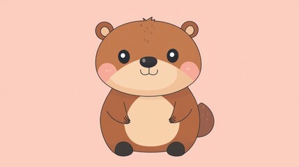 A Cute Cartoon Beaver Sitting Against a Pastel Pink Background