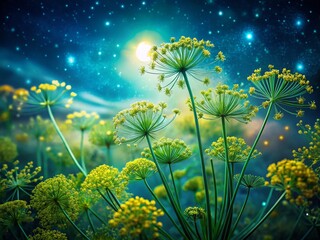 Obraz premium Dreamy Starlit Night Garden: Dill Plants in Soft Focus